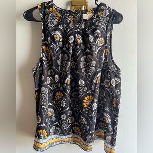 LOFT Black and Yellow Floral Blouse